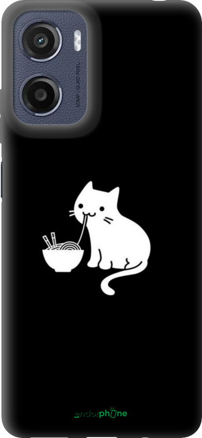 Силиконовый чехол С милым котом на черном фоне для Motorola Moto E15 - 6528u-4147 изображение 