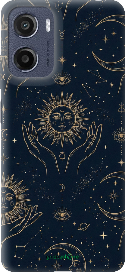 Силиконовый чехол Celestial Harmony: Sun & Moon Gold Mystic Pattern для Motorola Moto E15 - 6778u-4147 изображение 