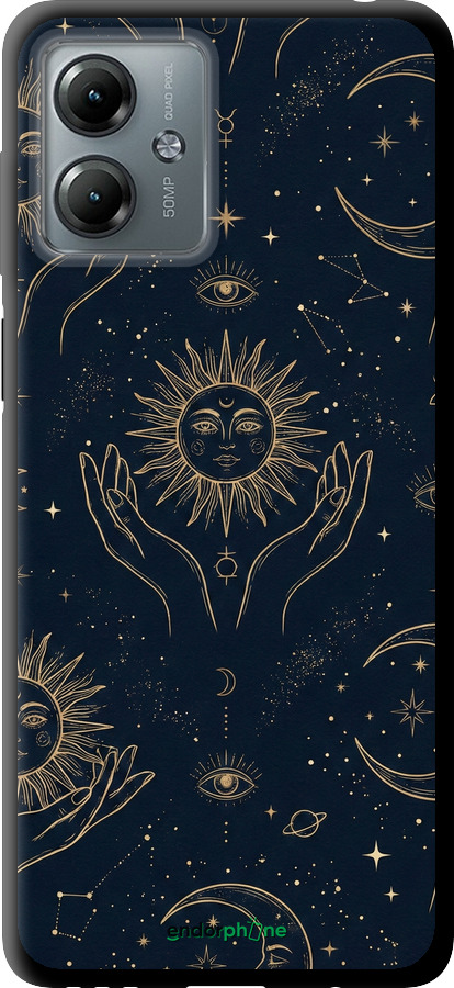 TPU чехол Celestial Harmony: Sun & Moon Gold Mystic Pattern для Motorola Moto G14 - 6778b-3197 изображение 