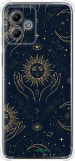 Силикон с усиленными углами чехол Celestial Harmony: Sun & Moon Gold Mystic Pattern для Motorola Moto G14 - 6778sp-3197 изображение 