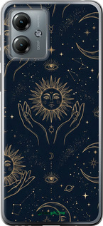 Силиконовый чехол Celestial Harmony: Sun & Moon Gold Mystic Pattern для Motorola Moto G14 - 6778u-3197 изображение 