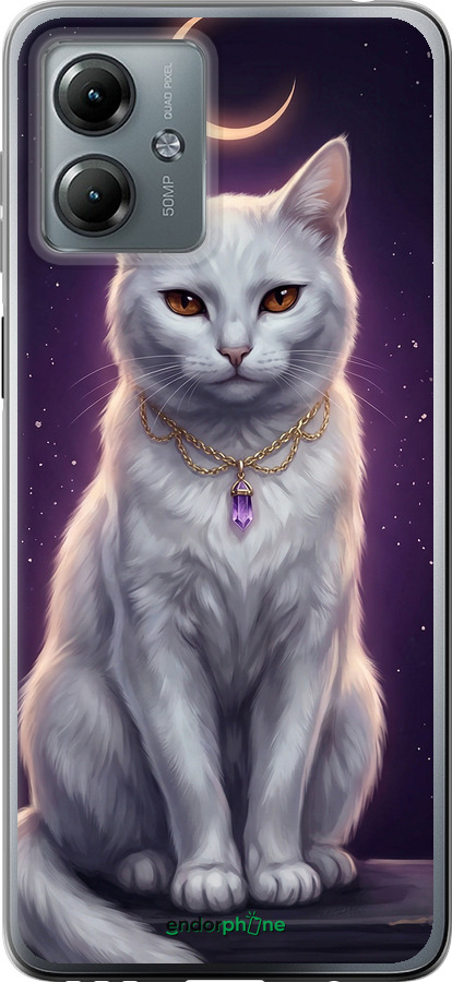 Силиконовый чехол Mystic White Cat Gothic Dark Purple Gold для Motorola Moto G14 - 6805u-3197 изображение 