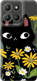 Силиконовый чехол Черный кот с цветами для Motorola Moto G15 Power - 6448u-4044 изображение 