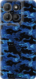 Силиконовый чехол Абстрактный узор черных котов на синем фоне для Motorola Moto G15 Power - 6525u-4044 изображение 