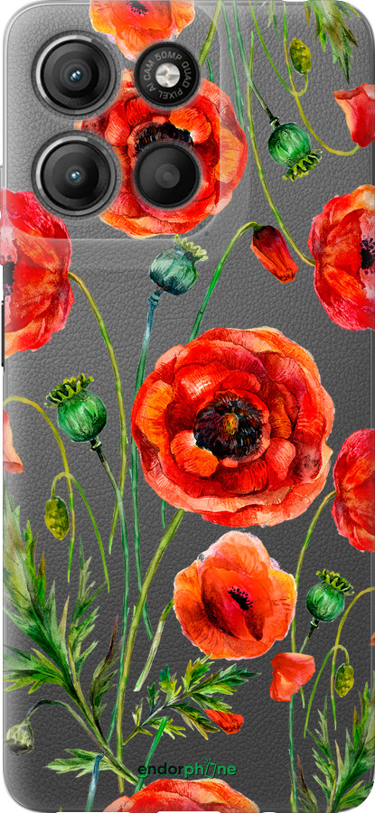 Силиконовый чехол Нарисованные маки для Motorola Moto G15 Power - 4278u-4044 изображение 