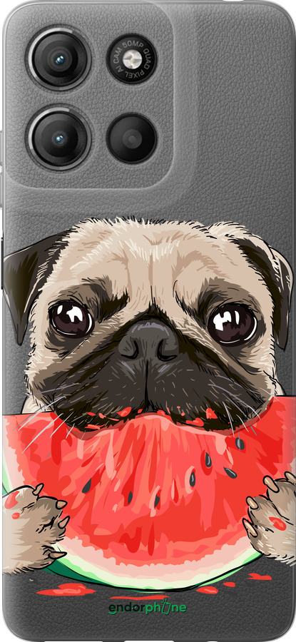 Силиконовый чехол Мопс и арбуз для Motorola Moto G15 Power - 4665u-4044 изображение 