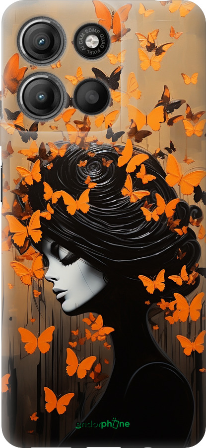 Силиконовый чехол Чехол для телефона Девушка с оранжевыми бабочками для Motorola Moto G15 Power - 5940u-4044 изображение 