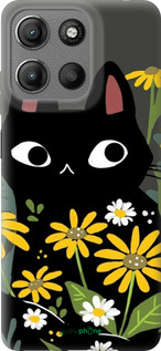 Силиконовый чехол Черный кот с цветами для Motorola Moto G15 - 6448u-3948 изображение 