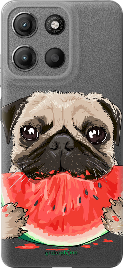 Силиконовый чехол Мопс и арбуз для Motorola Moto G15 - 4665u-3948 изображение 