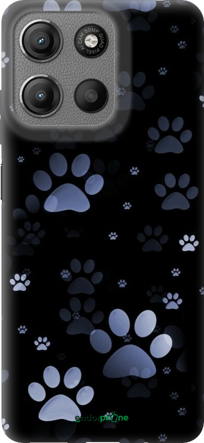 Силиконовый чехол С синими отпечатками лап для Motorola Moto G15 - 6441u-3948 изображение 