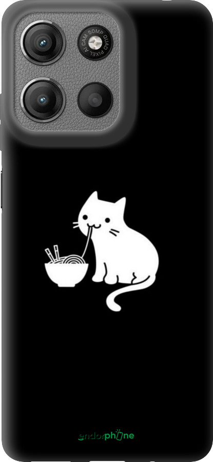 Силиконовый чехол С милым котом на черном фоне для Motorola Moto G15 - 6528u-3948 изображение 