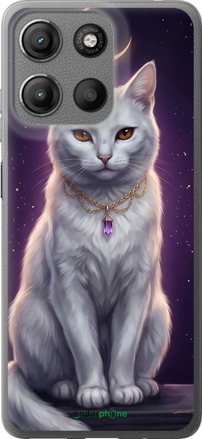 Силиконовый чехол Mystic White Cat Gothic Dark Purple Gold для Motorola Moto G15 - 6805u-3948 изображение 