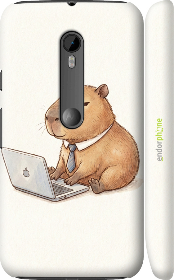 3D пластиковый матовый чехол Funny Capybara CEO Working для Motorola Moto G3 - 6777m-318 изображение 