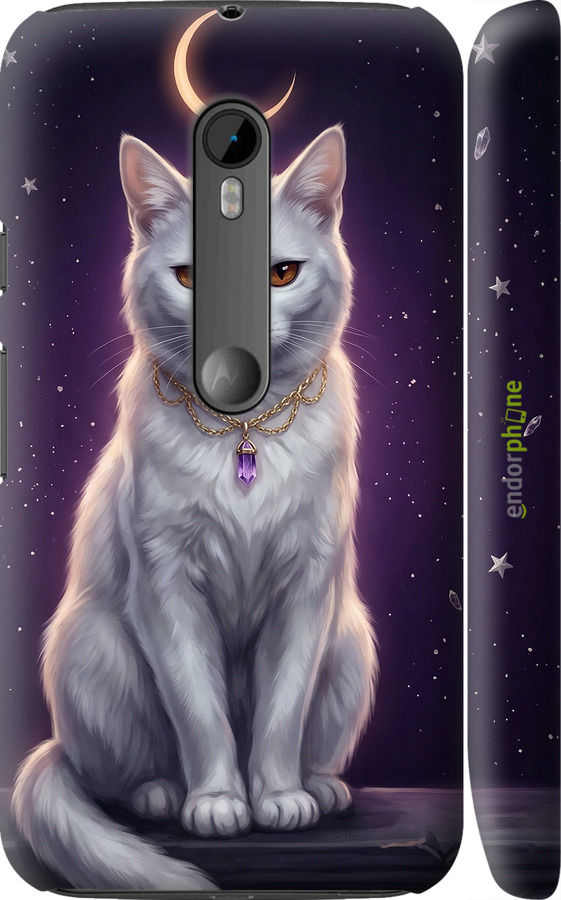 3D пластиковий матовий чехол Mystic White Cat Gothic Dark Purple Gold для Motorola Moto G3 - 6805m-318 изображение 