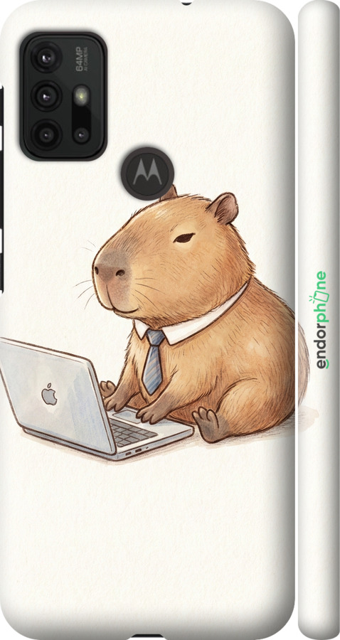 3D пластиковый матовый чехол Funny Capybara CEO Working для Motorola Moto G10 - 6777m-2319 изображение 
