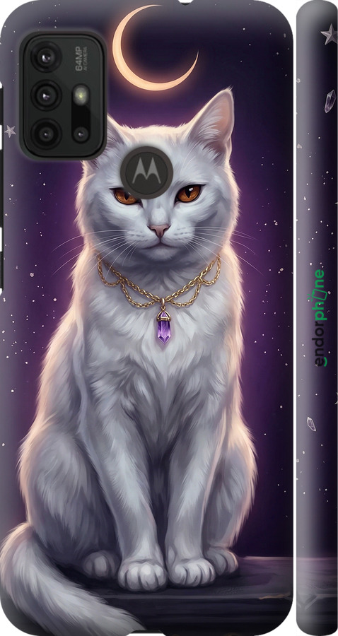 3D пластиковий матовий чехол Mystic White Cat Gothic Dark Purple Gold для Motorola Moto G10 - 6805m-2319 изображение 