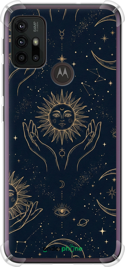 Силикон с усиленными углами чехол Celestial Harmony: Sun & Moon Gold Mystic Pattern для Motorola Moto G10 - 6778sp-2319 изображение 