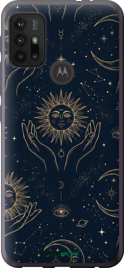 Силиконовый чехол Celestial Harmony: Sun & Moon Gold Mystic Pattern для Motorola Moto G20 - 6778u-2461 изображение 