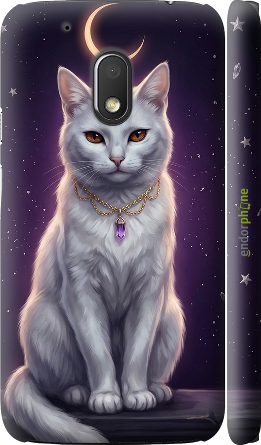 3D пластиковый матовый чехол Mystic White Cat Gothic Dark Purple Gold для Motorola Moto G4 Play - 6805m-860 изображение 