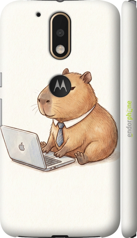 3D пластиковый матовый чехол Funny Capybara CEO Working для Motorola MOTO G4 - 6777m-511 изображение 