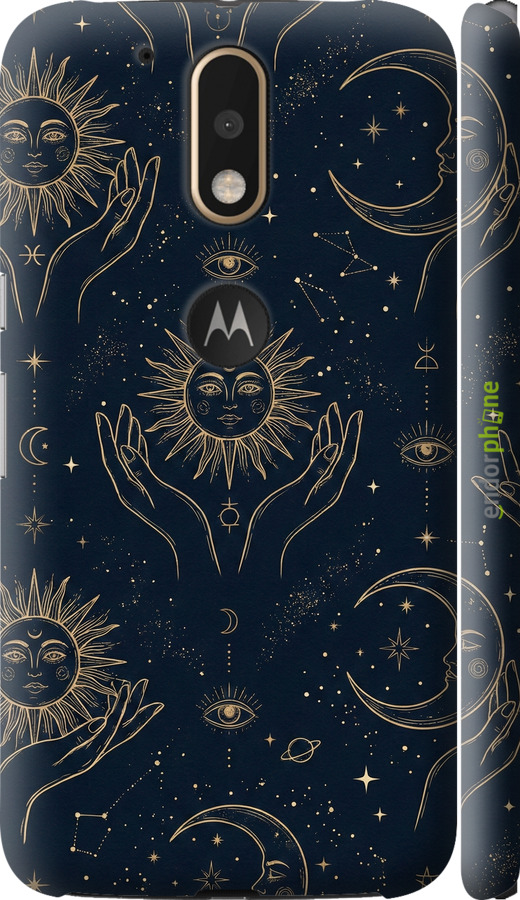 3D пластиковий матовий чехол Celestial Harmony: Sun & Moon Gold Mystic Pattern для Motorola MOTO G4 PLUS - 6778m-953 изображение 