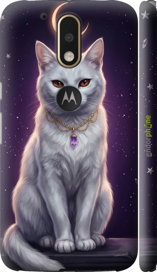 3D пластиковий глянцевий чехол Mystic White Cat Gothic Dark Purple Gold для Motorola MOTO G4 PLUS - 6805c-953 изображение 