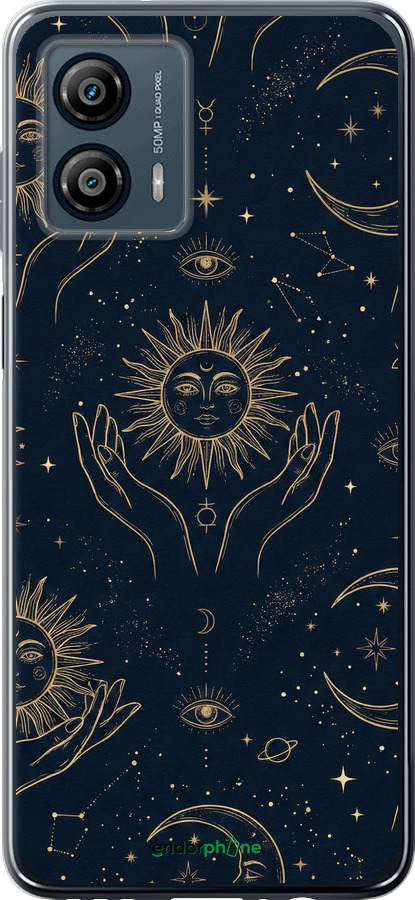 Силиконовый чехол Celestial Harmony: Sun & Moon Gold Mystic Pattern для Motorola Moto G53 - 6778u-3047 изображение 