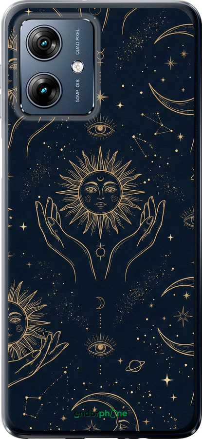 Силиконовый чехол Celestial Harmony: Sun & Moon Gold Mystic Pattern для Motorola Moto G54 Power - 6778u-3897 изображение 