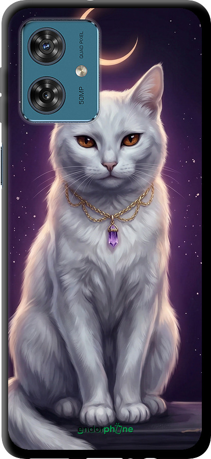 TPU чехол Mystic White Cat Gothic Dark Purple Gold для Motorola Moto G54 - 6805b-3339 изображение 