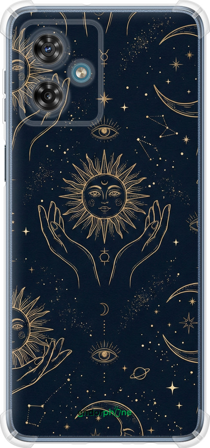 Силикон с усиленными углами чехол Celestial Harmony: Sun & Moon Gold Mystic Pattern для Motorola Moto G54 - 6778sp-3339 изображение 