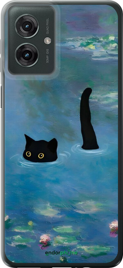 Силиконовый чехол С изображением кота и водяной лилии Monet для Motorola Moto G55 - 6519u-3843 изображение 