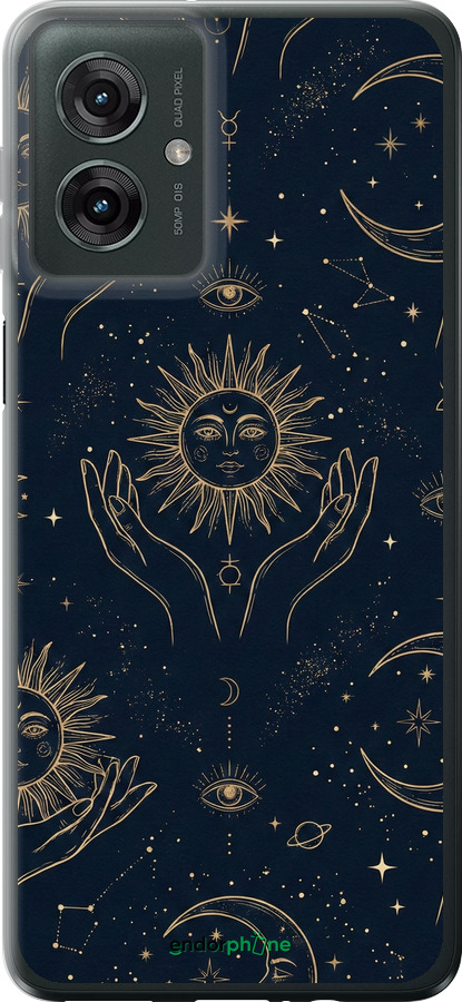 Силиконовый чехол Celestial Harmony: Sun & Moon Gold Mystic Pattern для Motorola Moto G55 - 6778u-3843 изображение 