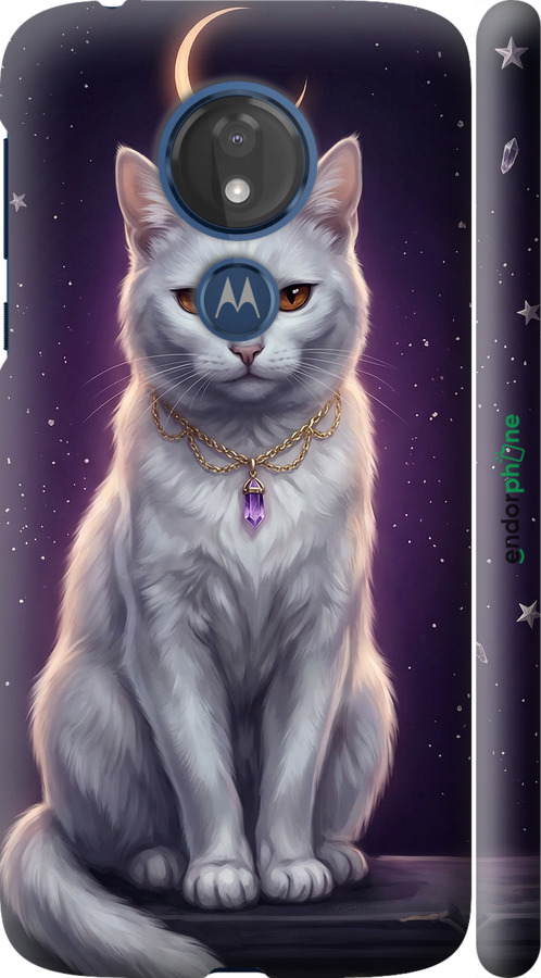 3D пластиковый матовый чехол Mystic White Cat Gothic Dark Purple Gold для Motorola Moto G7 Power - 6805m-1657 изображение 