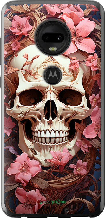 Силіконовий чехол Череп у рожевих квітах для Motorola Moto G7 - 5965u-1614 изображение 