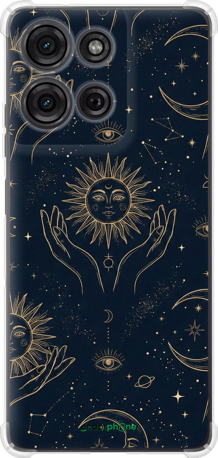 Силіконовий протиударний с посиленими кутами чехол Celestial Harmony: Sun & Moon Gold Mystic Pattern для Motorola Moto G75 5G - 6778sp-3890 изображение 