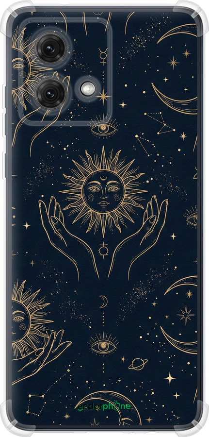 Силикон с усиленными углами чехол Celestial Harmony: Sun & Moon Gold Mystic Pattern для Motorola Moto G84 - 6778sp-3344 изображение 
