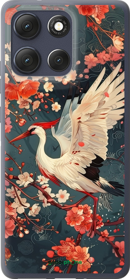 Силиконовый чехол Сакура и аист для Motorola Moto G86 - 6108u-4115 изображение 
