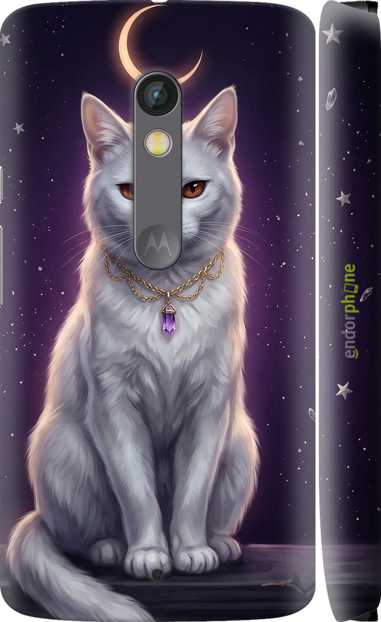 3D пластиковый глянцевый чехол Mystic White Cat Gothic Dark Purple Gold для Motorola Moto X Play - 6805c-459 изображение 