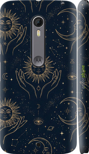 3D пластиковий глянцевий чехол Celestial Harmony: Sun & Moon Gold Mystic Pattern для Motorola Moto X Style - 6778c-455 изображение 