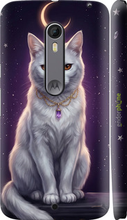 3D пластиковый глянцевый чехол Mystic White Cat Gothic Dark Purple Gold для Motorola Moto X Style - 6805c-455 изображение 