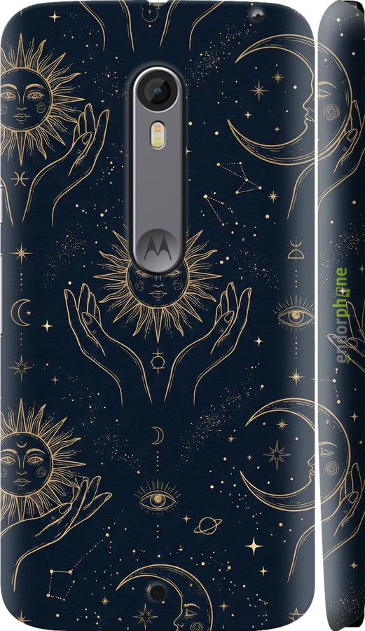 3D пластиковий глянцевий чехол Celestial Harmony: Sun & Moon Gold Mystic Pattern для Motorola Moto X Style - 6778c-455 изображение 