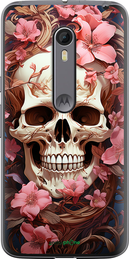 Силіконовий чехол Череп у рожевих квітах для Motorola Moto X Style - 5965u-455 изображение 