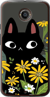Силиконовый чехол Черный кот с цветами для Motorola Moto X2 - 6448u-372 изображение 