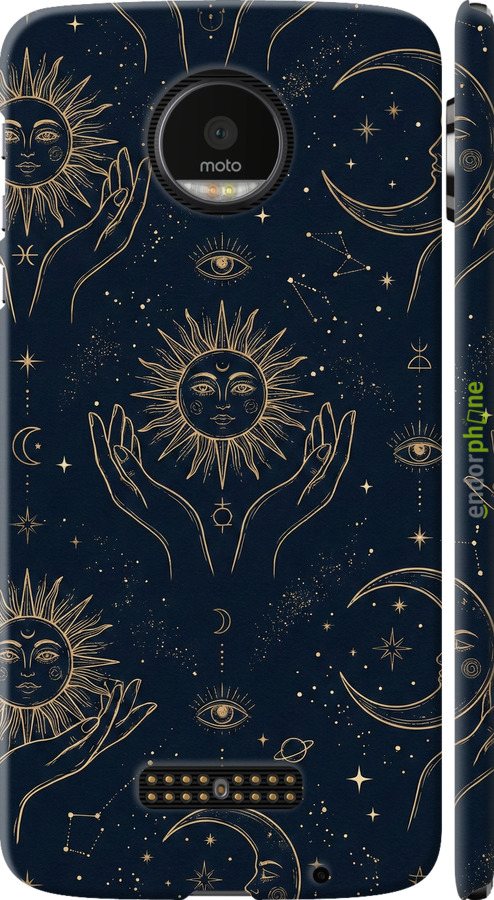 3D пластиковый глянцевый чехол Celestial Harmony: Sun & Moon Gold Mystic Pattern для Motorola MOTO Z - 6778c-419 изображение 