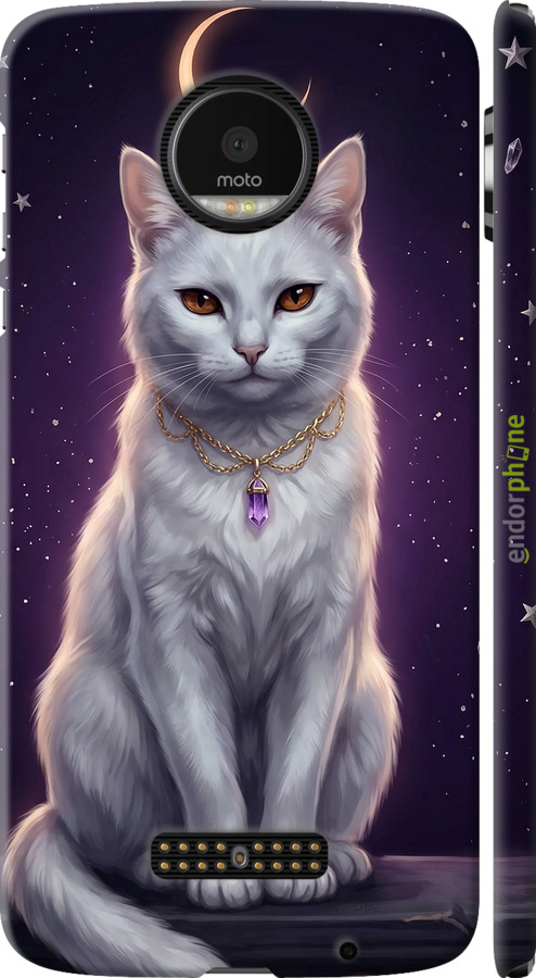 3D пластиковый матовый чехол Mystic White Cat Gothic Dark Purple Gold для Motorola MOTO Z - 6805m-419 изображение 