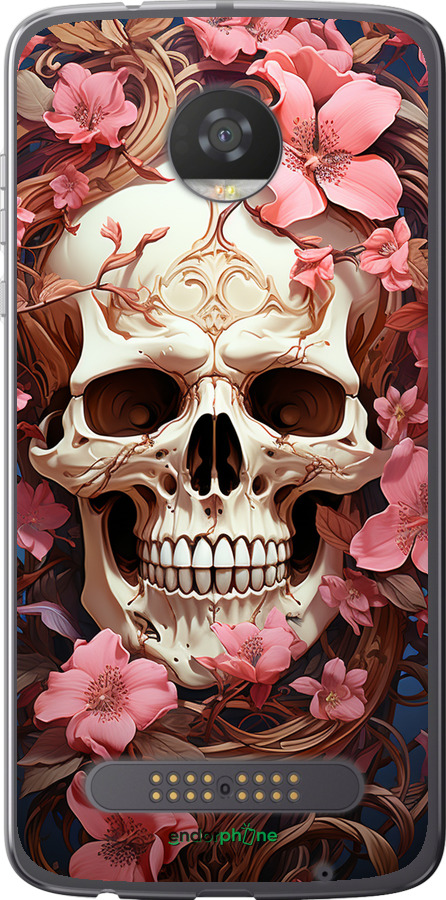 Силіконовий чехол Череп у рожевих квітах для Motorola Moto Z2 Play - 5965u-1001 изображение 