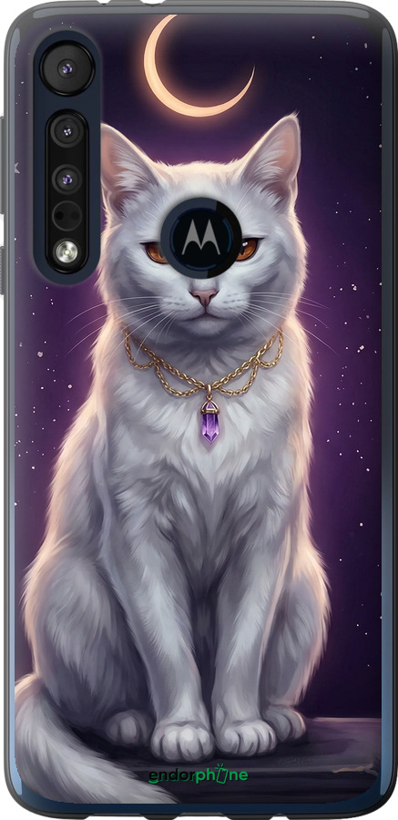 Силиконовый чехол Mystic White Cat Gothic Dark Purple Gold для Motorola One Macro - 6805u-1812 изображение 
