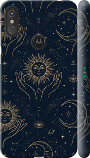 3D пластиковий матовий чехол Celestial Harmony: Sun & Moon Gold Mystic Pattern для Motorola One Power - 6778m-1588 изображение 
