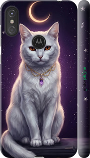 3D пластиковый матовый чехол Mystic White Cat Gothic Dark Purple Gold для Motorola One Power - 6805m-1588 изображение 