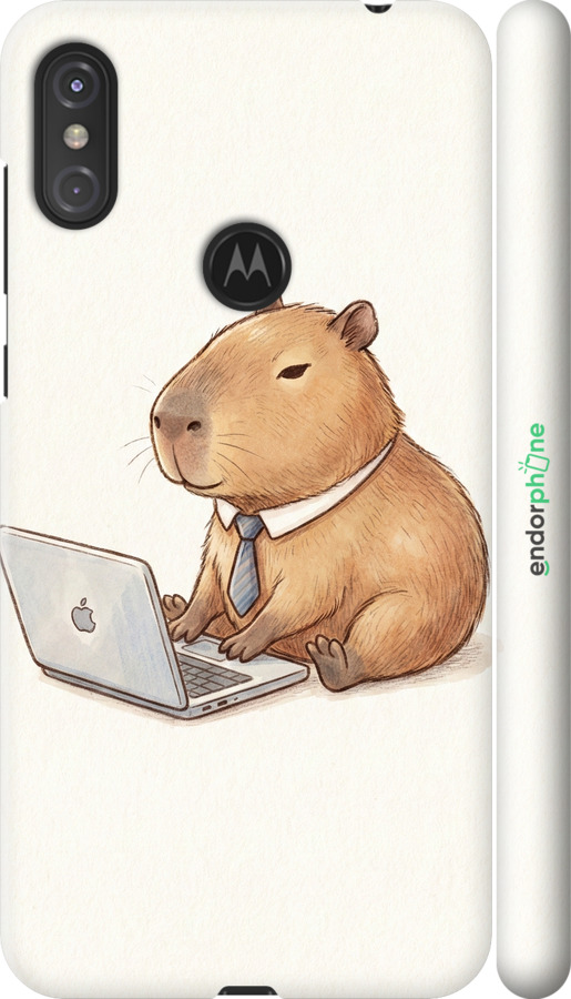 3D пластиковый матовый чехол Funny Capybara CEO Working для Motorola One Power - 6777m-1588 изображение 
